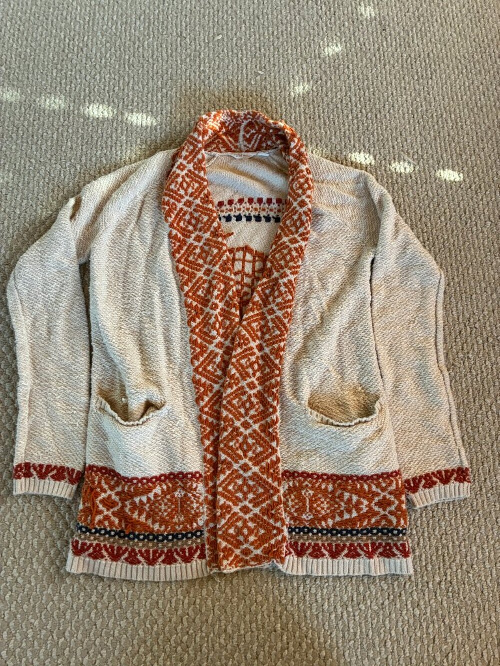 Lucky Brand XS Cardigan Aztec Geometric Southwest Embriodered Boho